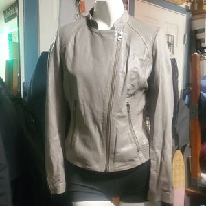 Women's Gray Leather Jacket